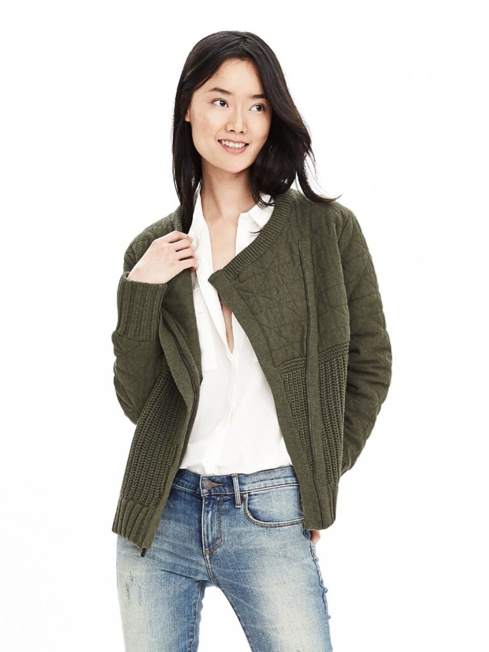 NWT Banana Republic Cocoon Heritage Mixed Media Sweater Jacket Size M